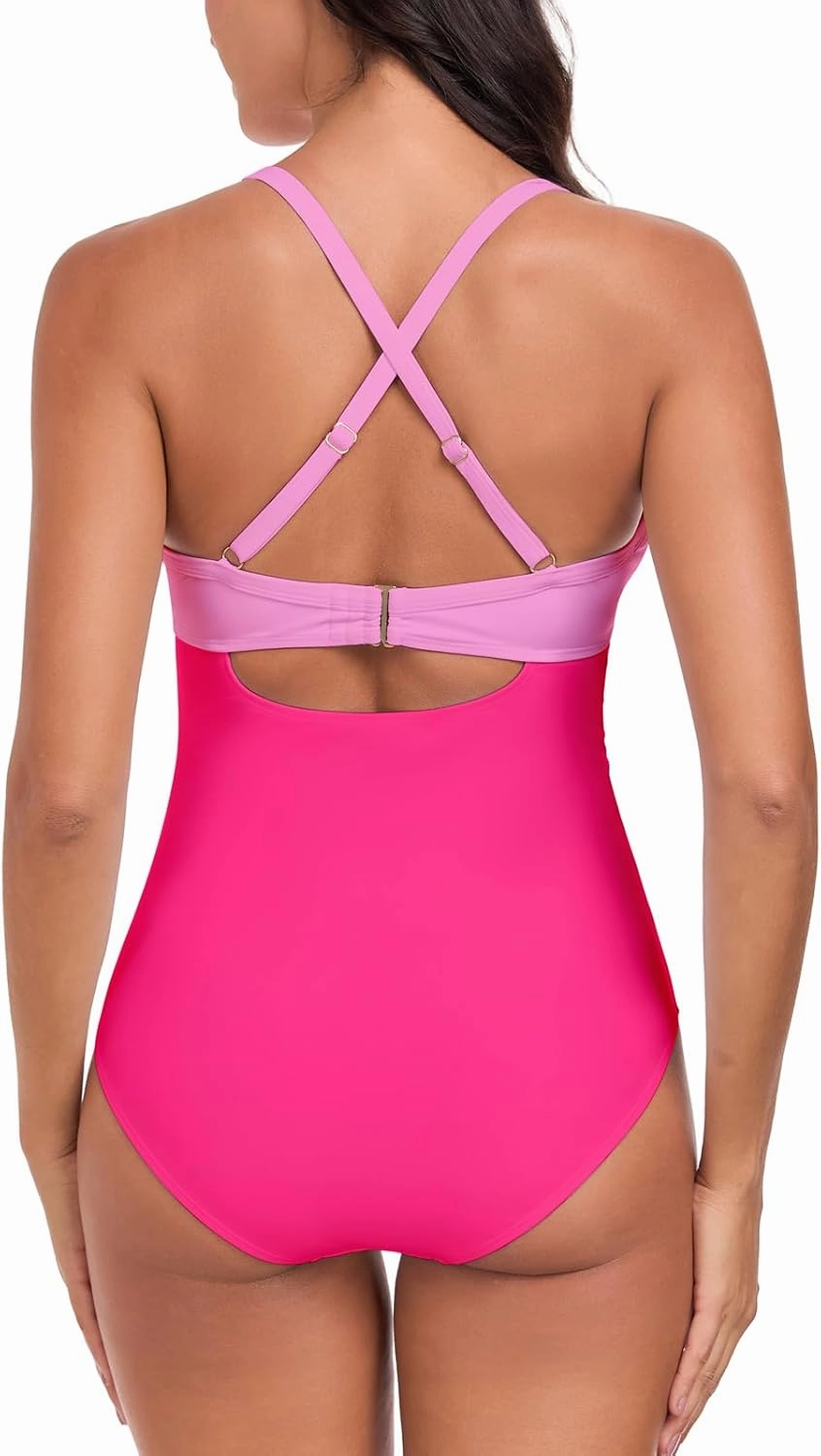 RELLECIGA Women’s Push Up One Piece Swimsuit Twist Front Cutout Adjustable Straps Swimwear
