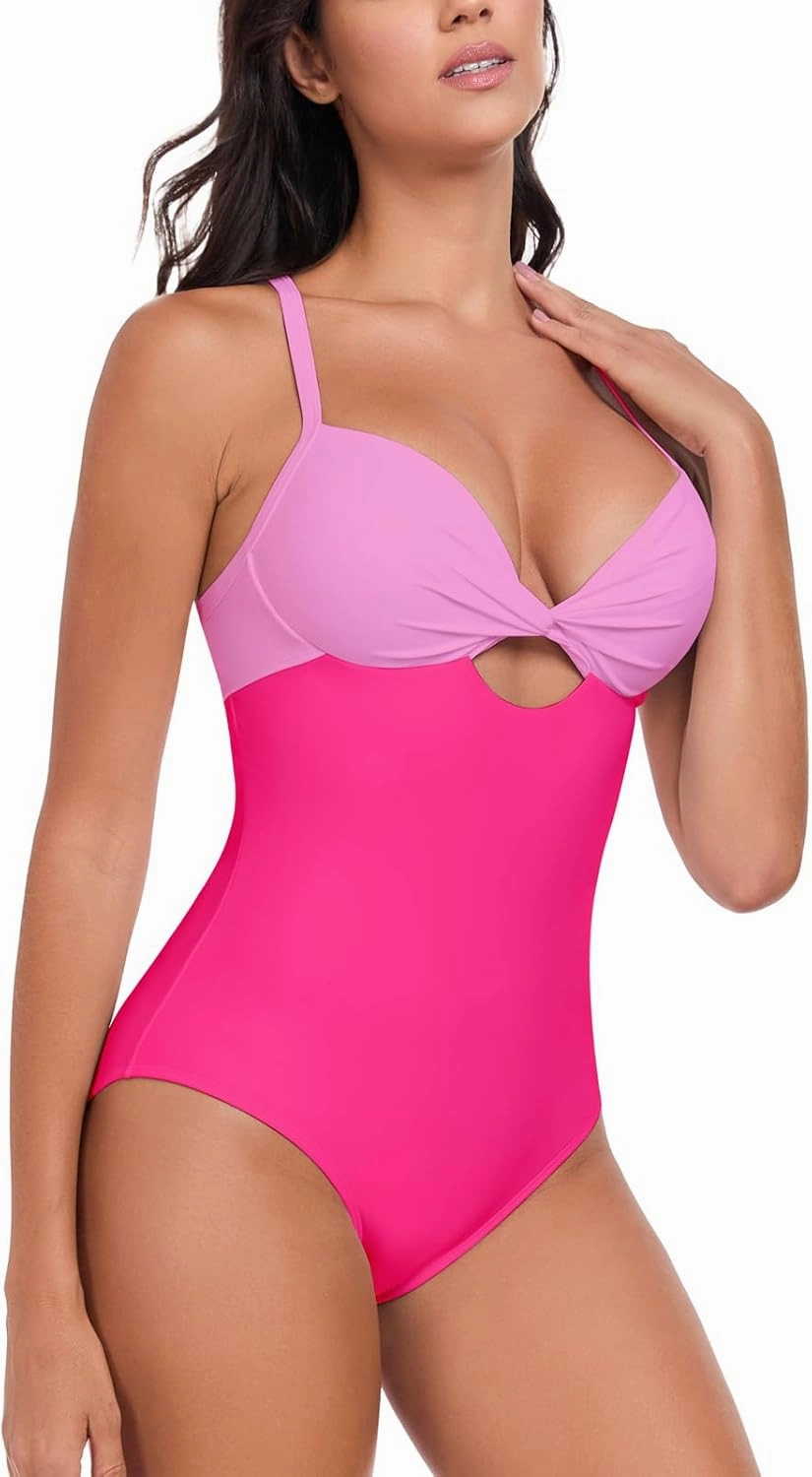 RELLECIGA Women’s Push Up One Piece Swimsuit Twist Front Cutout Adjustable Straps Swimwear