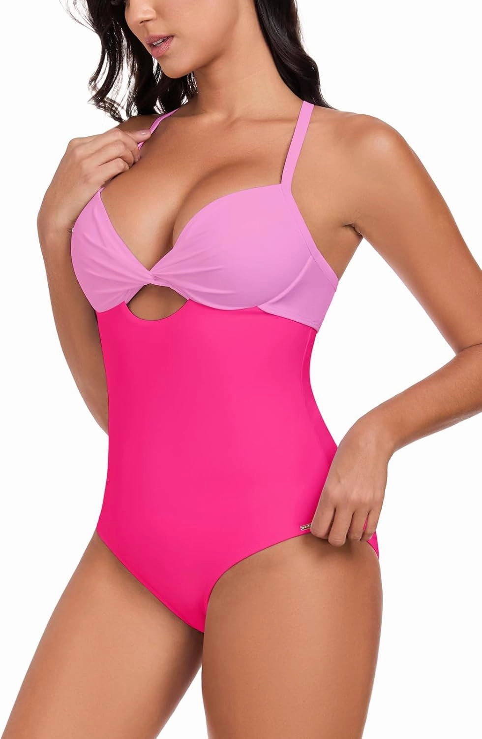 RELLECIGA Women’s Push Up One Piece Swimsuit Twist Front Cutout Adjustable Straps Swimwear
