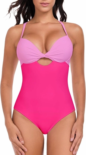 RELLECIGA Women’s Push Up One Piece Swimsuit Twist Front Cutout Adjustable Straps Swimwear
