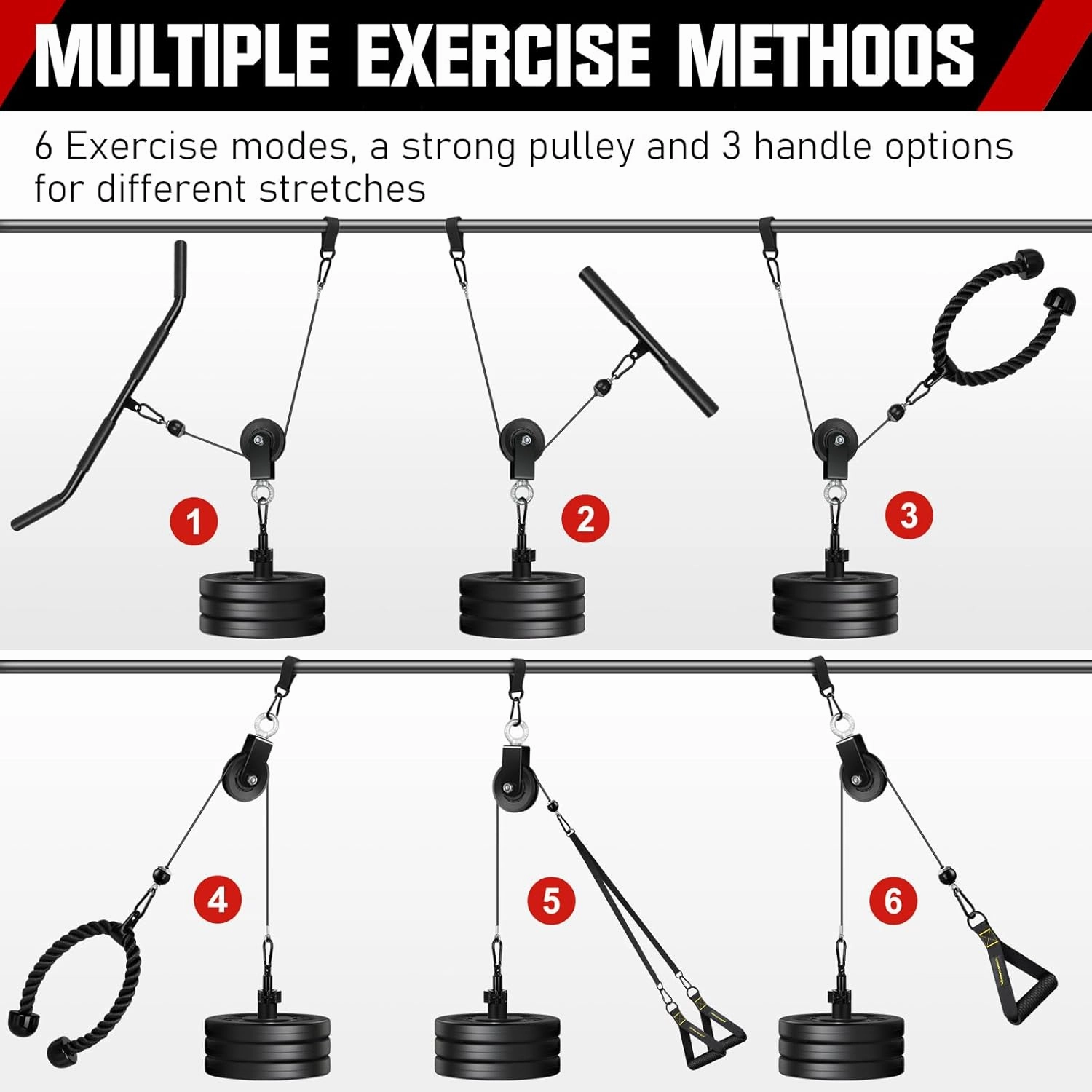 RENRANRING Pulley System, Weight Cable Pulley System for Home Gym,Cable Machine Attachment with 2 in 1 LAT Pull Down Bar,Tricep Rope,Long Strap,Exercise Handles for Biceps Curl, Forearm