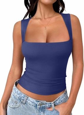 REORIA Butsmooth® Women's Square Neck Going Out Crop Tops Double Lined Cute Basic Tank Tops 2025 Clothes