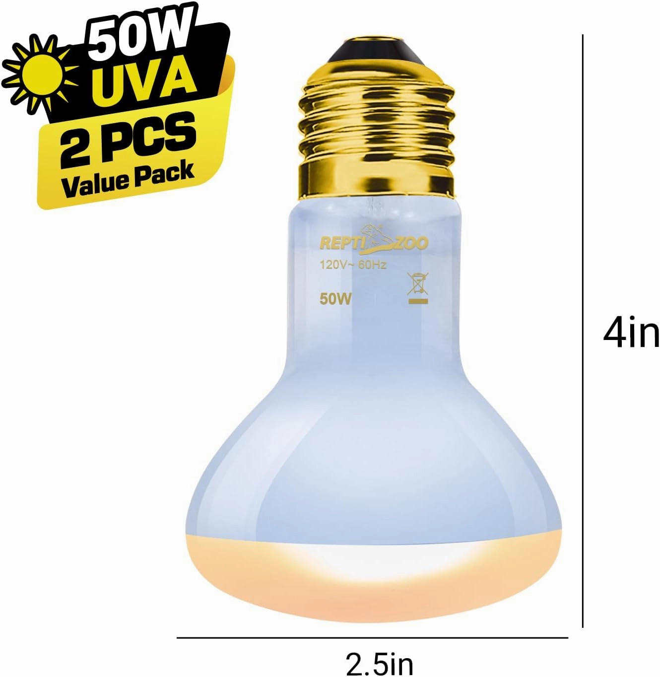 REPTI ZOO Reptile Heat Lamp, 2 Pack 50W Daylight Basking Spot Lamp for Reptiles UVA Daylight Heating Lamp Bulb Basking Light for Bearded Dragon, Tortoise, Geckos, Chicken