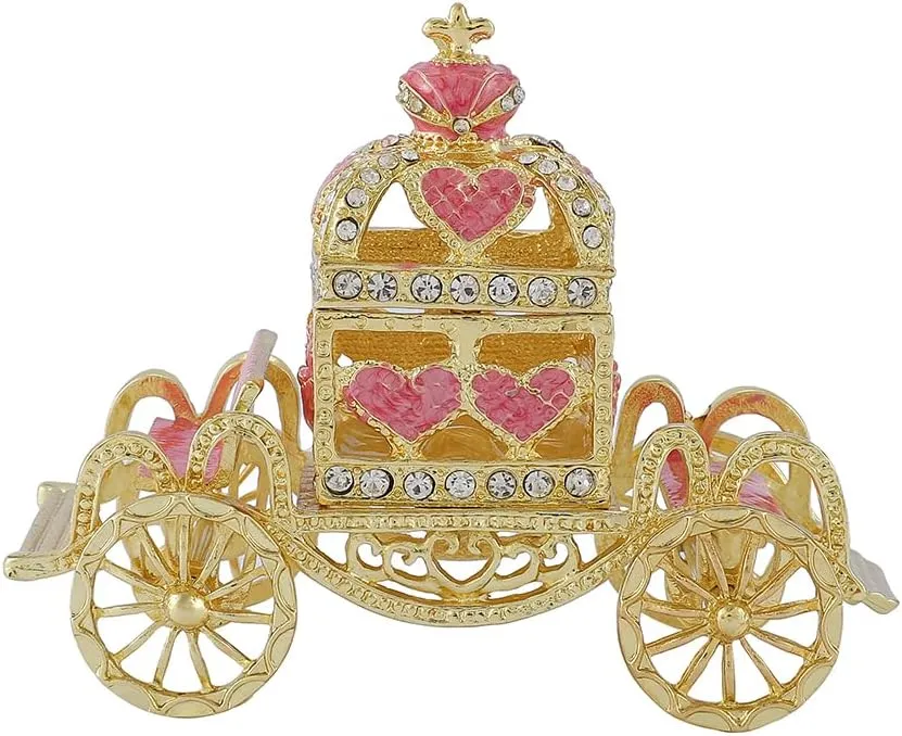 Retro Hollow out Carriage Trinket Box Small Jewelry Boxes Hand-Painted Mother's Day Gift for Women(Pink)
