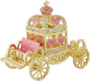 Retro Hollow out Carriage Trinket Box Small Jewelry Boxes Hand-Painted Mother's Day Gift for Women(Pink)