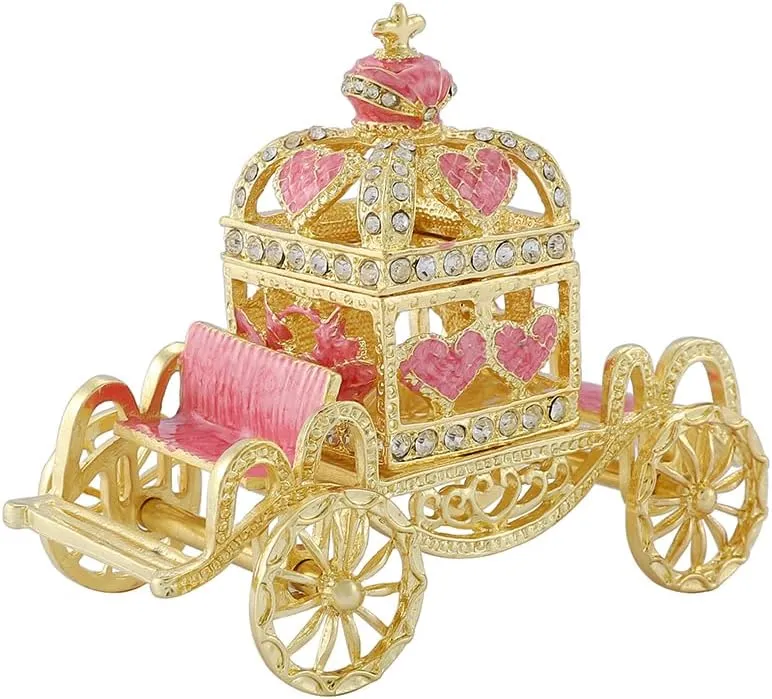 Retro Hollow out Carriage Trinket Box Small Jewelry Boxes Hand-Painted Mother's Day Gift for Women(Pink)