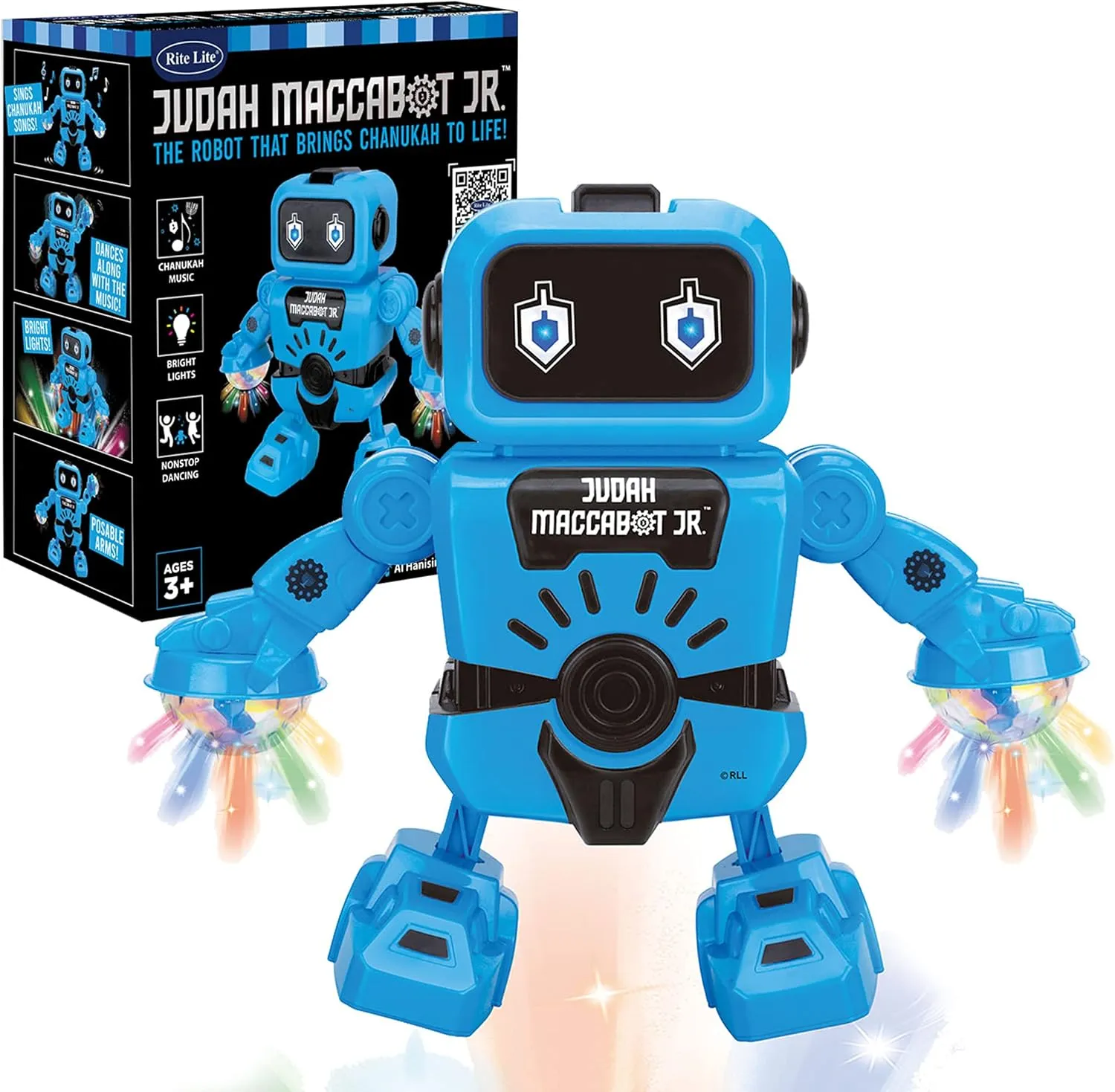 Rite Lite Hanukkah Robot Toy Judah Maccabot Jr - Plays Chanukah Music with Bright Lights & Nonstop Dancing! - Hanukkah Gifts Decorations Goodie Bag Rewards Jewish Holiday Party Favors Toys for Kids!