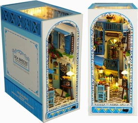 Roroom DIY Book Nook Kit, DIY Dollhouse Booknook Bookshelf Insert Decor Alley,3D Wooden Puzzle with Book Nook Bookshelf Insert Wood Bookend Model Building (Sea Breeze-TC18)