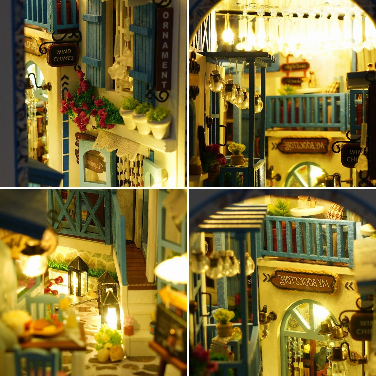 Roroom DIY Book Nook Kit, DIY Dollhouse Booknook Bookshelf Insert Decor Alley,3D Wooden Puzzle with Book Nook Bookshelf Insert Wood Bookend Model Building (Sea Breeze-TC18)