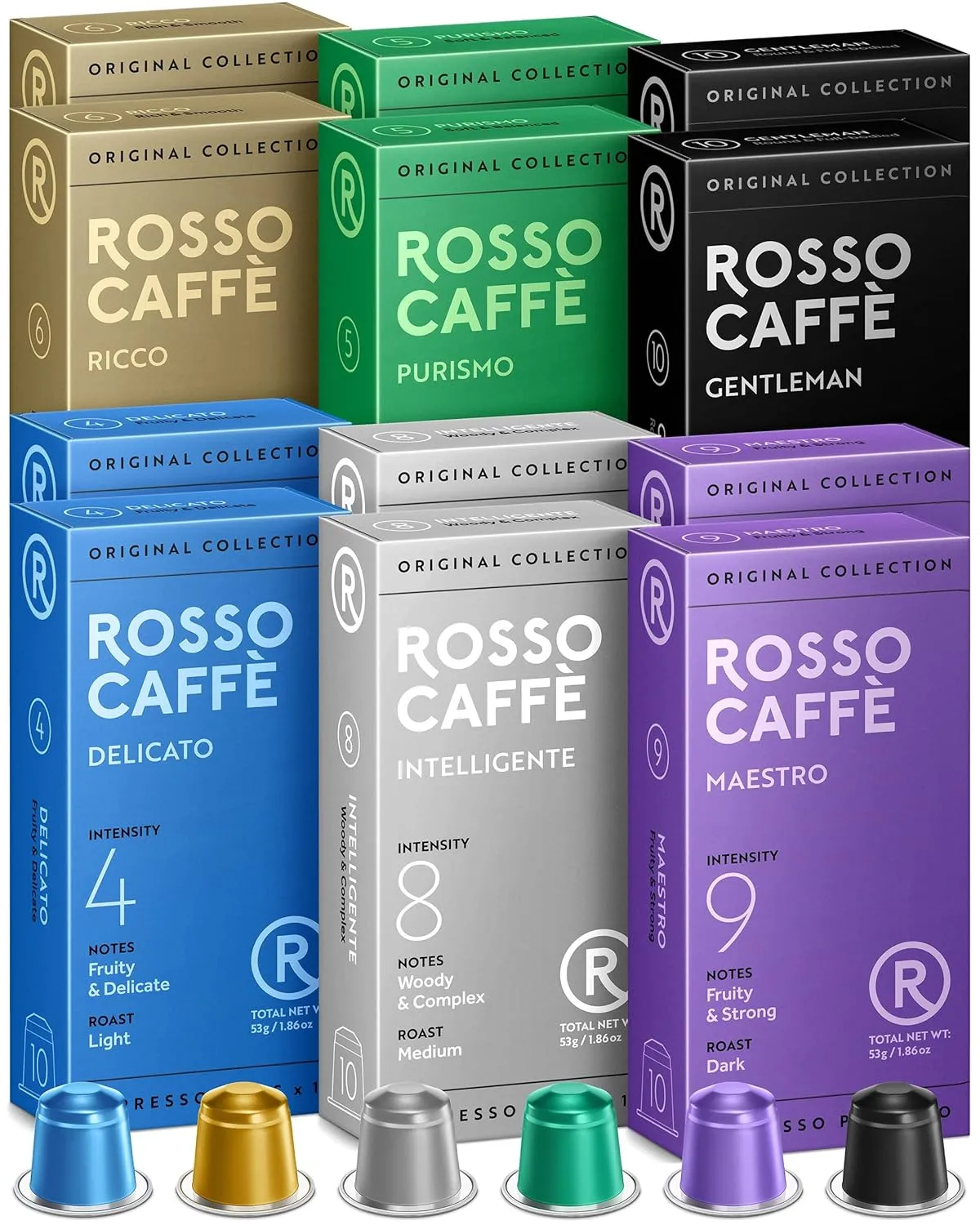ROSSO CAFFE Espresso Capsules for Nespresso Machines - 120 Coffee Pods Variety Value Pack - Premium Aluminium Capsules - Breakfast, Medium, and Dark Roast