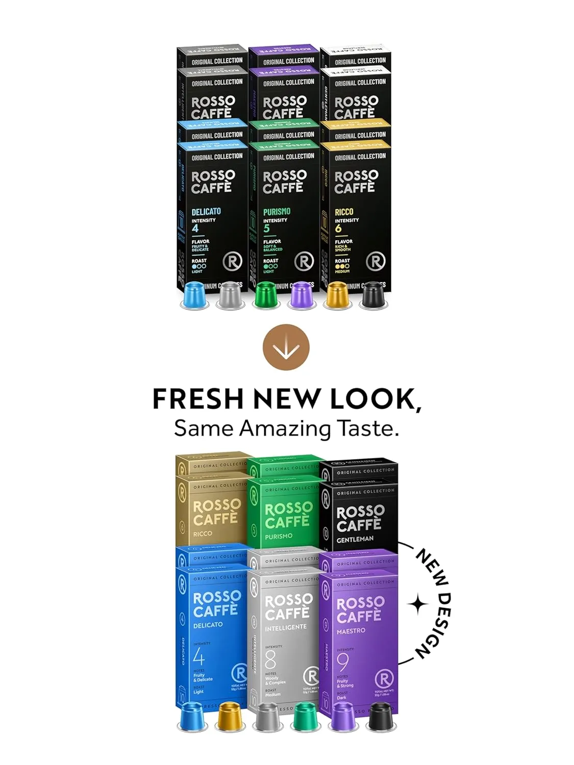 ROSSO CAFFE Espresso Capsules for Nespresso Machines - 120 Coffee Pods Variety Value Pack - Premium Aluminium Capsules - Breakfast, Medium, and Dark Roast