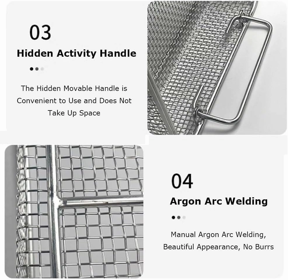 Round Instrument Sterilization Baskets, 304 Stainless Steel Mesh Sterilization Tray,Mesh Basket for Sterilization, Ultrasonic Cleaning, Laboratory, Dental(30x25x7cm/11.8x9.8x2.8in)
