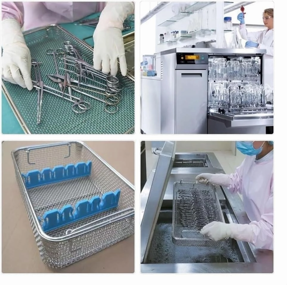 Round Instrument Sterilization Baskets, 304 Stainless Steel Mesh Sterilization Tray,Mesh Basket for Sterilization, Ultrasonic Cleaning, Laboratory, Dental(30x25x7cm/11.8x9.8x2.8in)