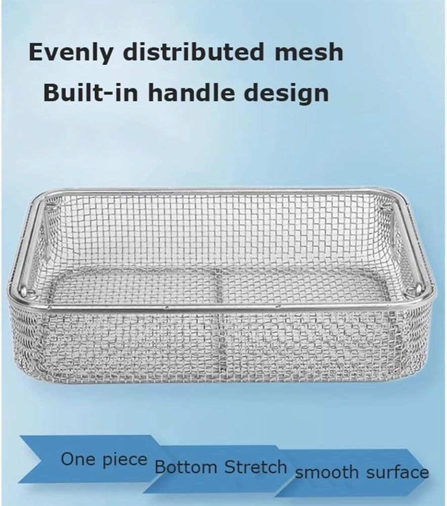 Round Instrument Sterilization Baskets, 304 Stainless Steel Mesh Sterilization Tray,Mesh Basket for Sterilization, Ultrasonic Cleaning, Laboratory, Dental(30x25x7cm/11.8x9.8x2.8in)