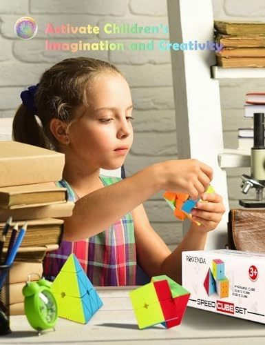 ROXENDA Speed Cube Set, Magic Cube Set of 2x2x2 3x3x3 Pyramid Cube Smooth Puzzle Cube (Stickerless)