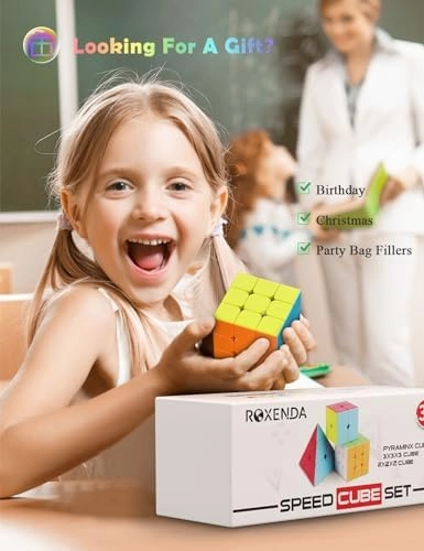 ROXENDA Speed Cube Set, Magic Cube Set of 2x2x2 3x3x3 Pyramid Cube Smooth Puzzle Cube (Stickerless)