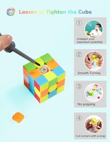 ROXENDA Speed Cube Set, Magic Cube Set of 2x2x2 3x3x3 Pyramid Cube Smooth Puzzle Cube (Stickerless)