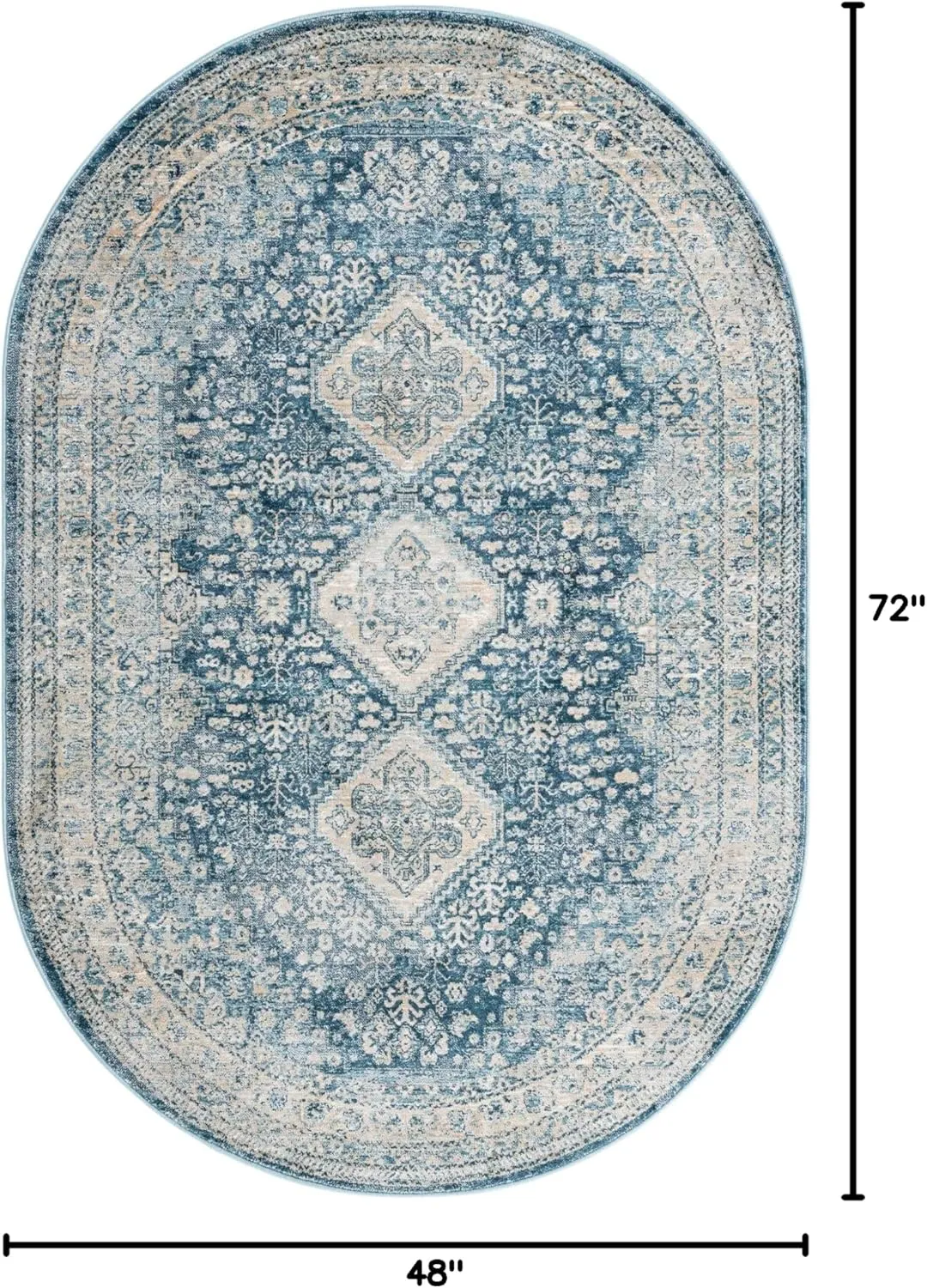 Rugs.com Newport Collection Rug – 4' x 6' Oval Navy Blue Medium Rug Perfect for Living Rooms, Large Dining Rooms, Open Floorplans