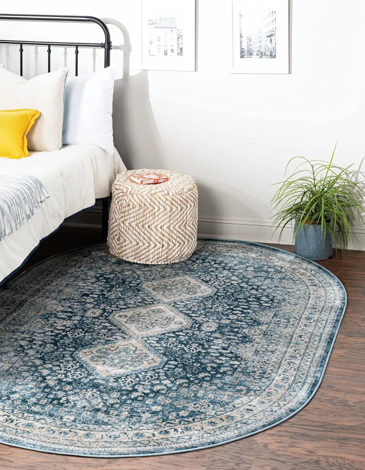 Rugs.com Newport Collection Rug – 4' x 6' Oval Navy Blue Medium Rug Perfect for Living Rooms, Large Dining Rooms, Open Floorplans