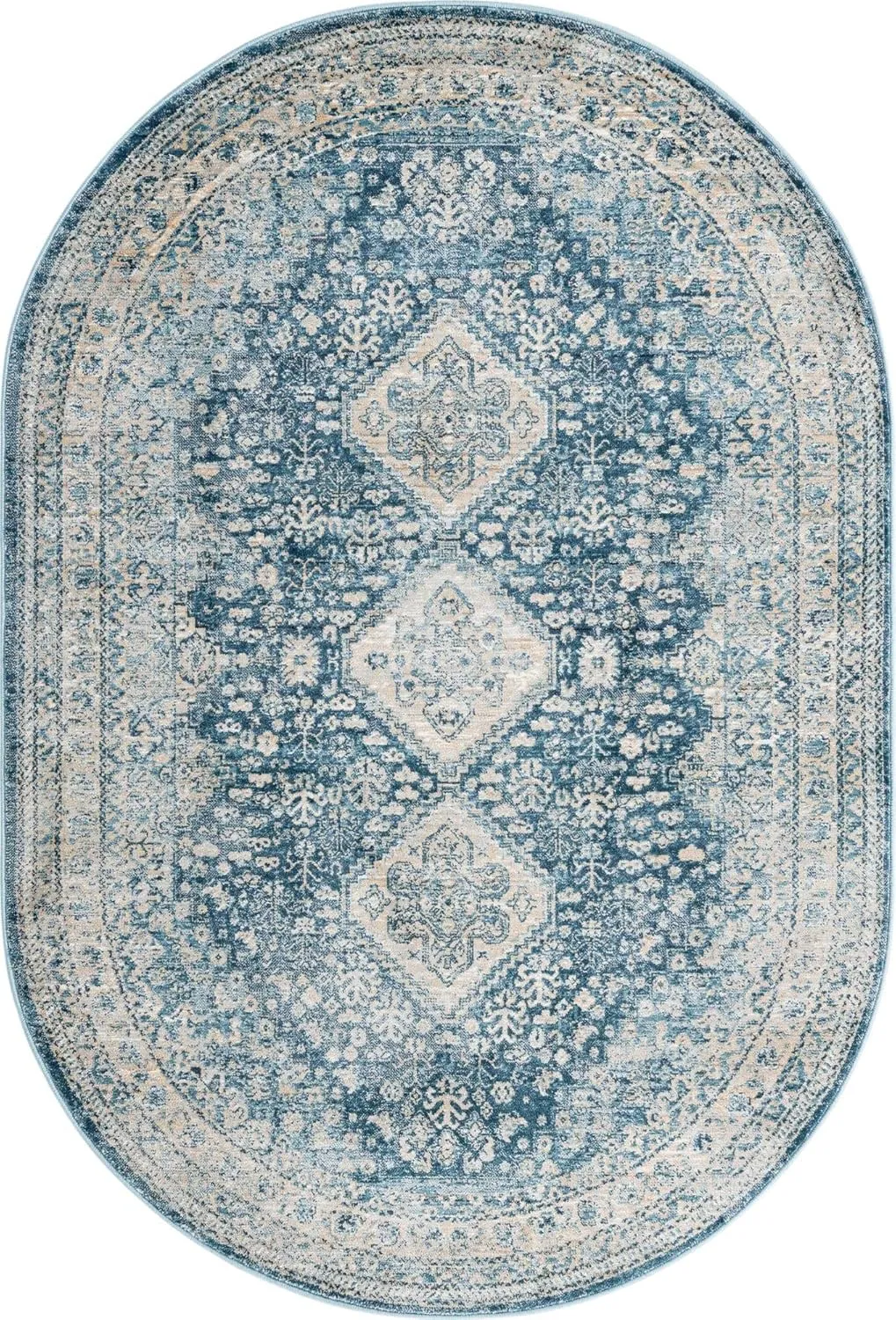 Rugs.com Newport Collection Rug – 4' x 6' Oval Navy Blue Medium Rug Perfect for Living Rooms, Large Dining Rooms, Open Floorplans