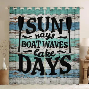 Rustic Lake Cabin Curtains & Drapes Lake Paddle Decor Blackout Curtains For Lake Lovers, Lakeside Camp Rv Decor Curtains 38"Wx45"L Vintage Wooden Board Farmhouse Window Curtains Lake House Decor