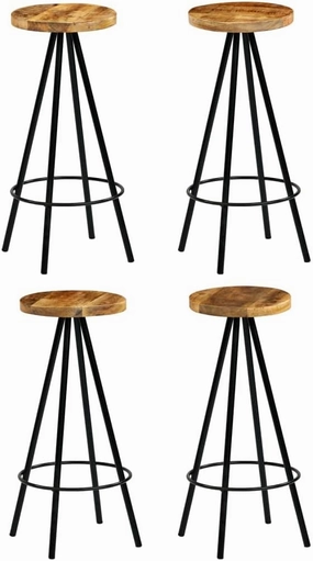 Rustic Industrial Bar Stool Set for Comfort and Style, Solid Mango Wood Seats, Sturdy Steel Frames, Set of 4