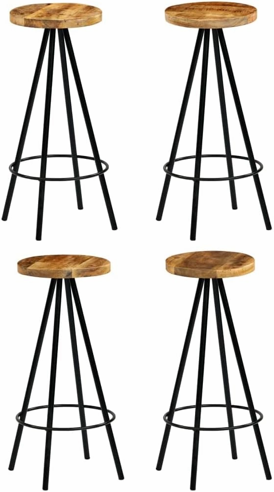 Rustic Industrial Bar Stool Set for Comfort and Style, Solid Mango Wood Seats, Sturdy Steel Frames, Set of 4