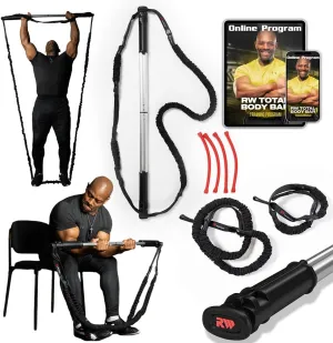 RW Total Body Bar | Portable Home Gym System with Sliding Handles & Resistance Bands | Full Body Workout Resistance Bands Bar for Men & Women | Includes Exercise Program