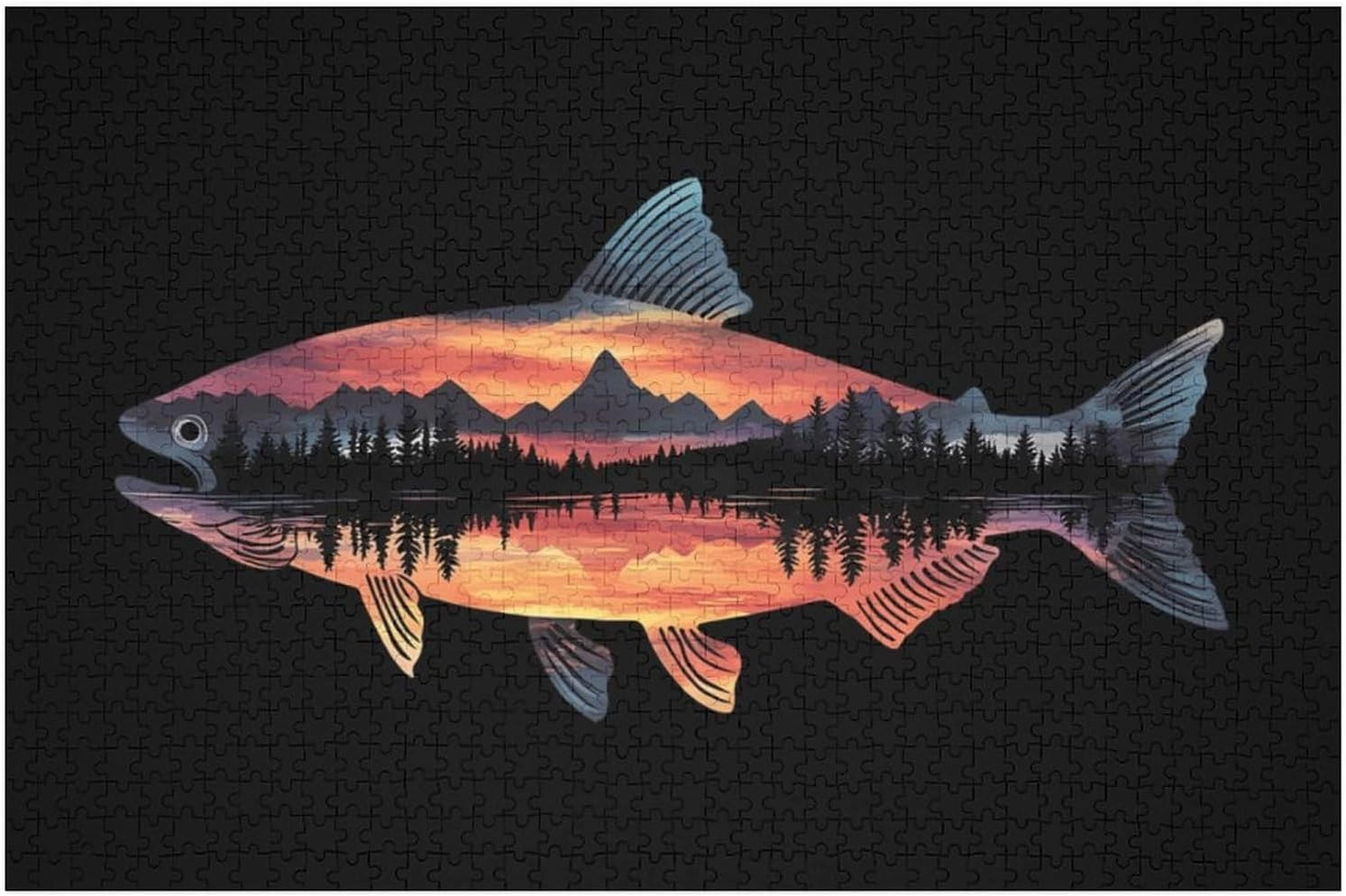 Salmons Fish Mountains Funy Jigsaw Puzzles Wooden Intellectual Puzzles Adults Brain-Teasing Game for Idea Gift
