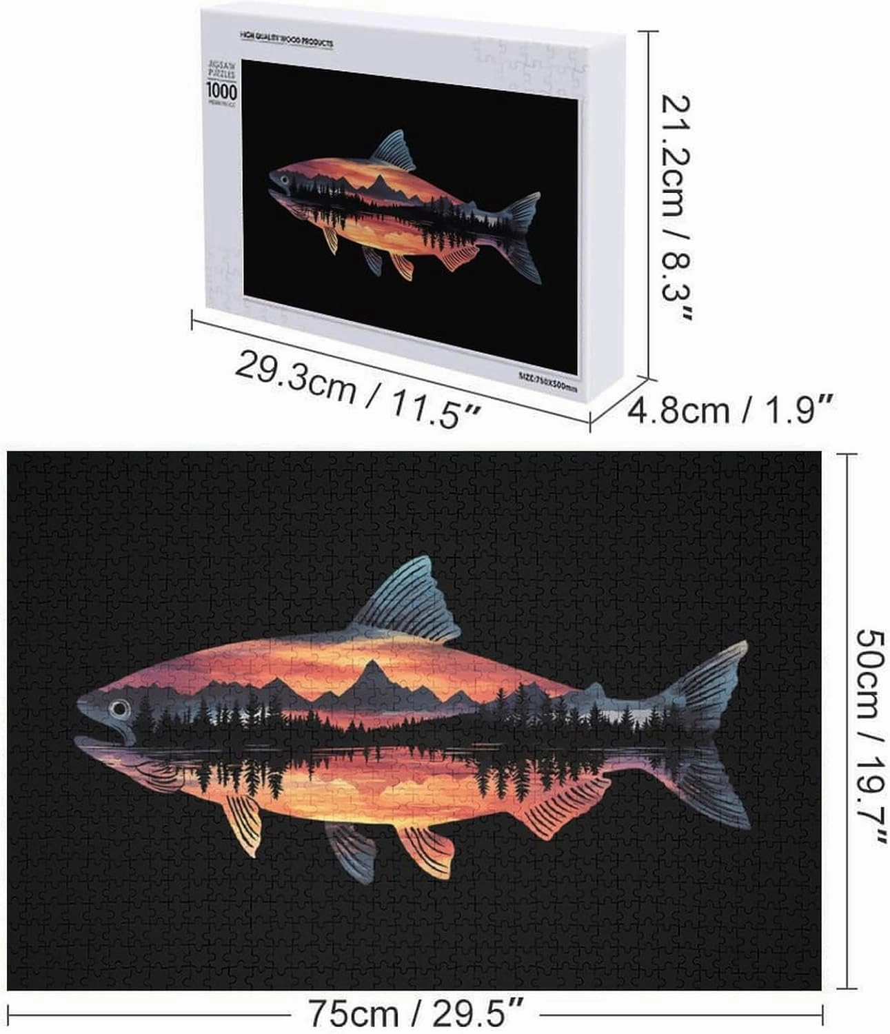 Salmons Fish Mountains Funy Jigsaw Puzzles Wooden Intellectual Puzzles Adults Brain-Teasing Game for Idea Gift