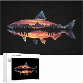Salmons Fish Mountains Funy Jigsaw Puzzles Wooden Intellectual Puzzles Adults Brain-Teasing Game for Idea Gift