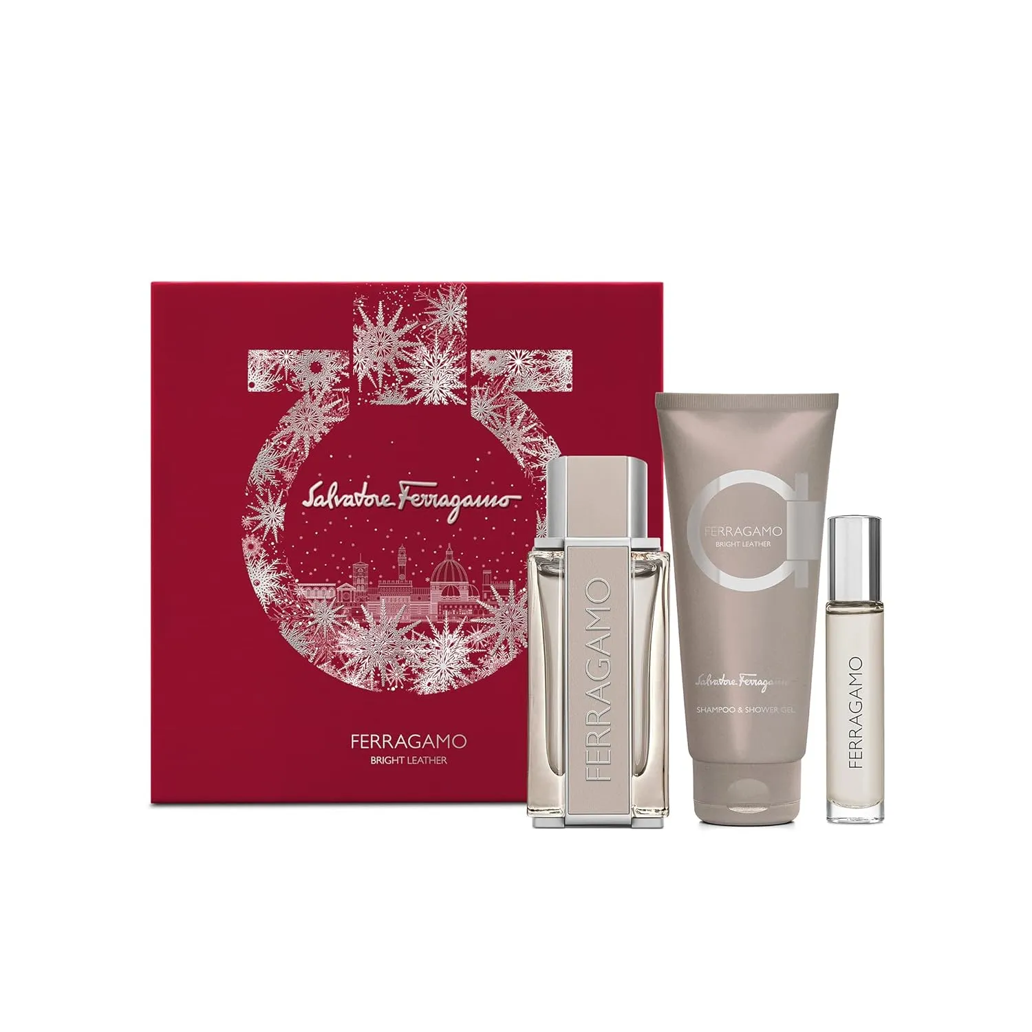 Salvatore Ferragamo Bright Leather Set 3.4oz EDT Spray, 0.33oz EDT Spray, 3.4oz Shower Gel Men 3 Pc Gift Set