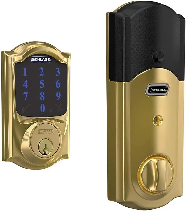 SCHLAGE BE469NX Camelot Electronic Touchscreen Deadbolt C Keyway with 12344 Latch 10116 Strike Bright Brass Finish