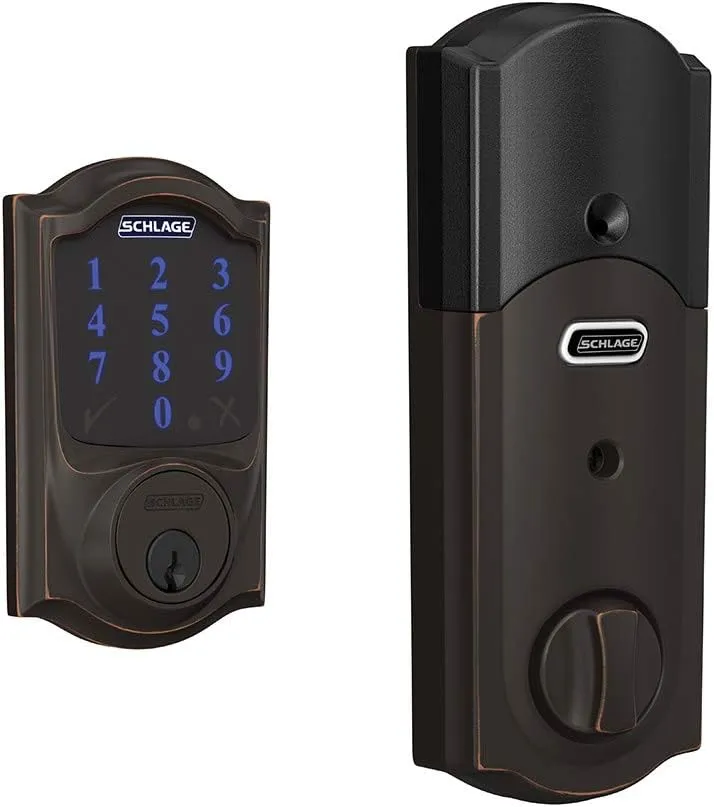 SCHLAGE BE469NX Camelot Electronic Touchscreen Deadbolt C Keyway with 12344 Latch 10116 Strike Bright Brass Finish