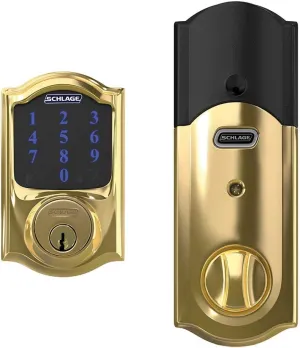 SCHLAGE BE469NX Camelot Electronic Touchscreen Deadbolt C Keyway with 12344 Latch 10116 Strike Bright Brass Finish
