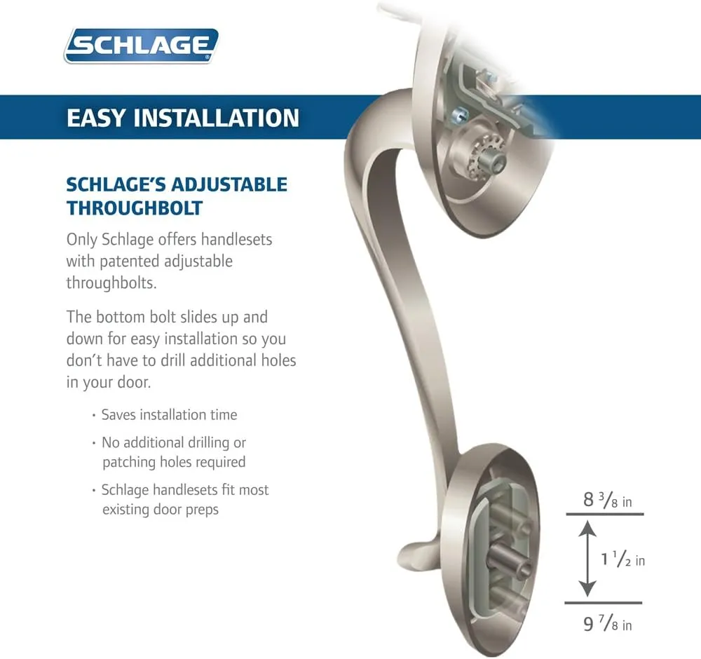 Schlage F58 BRK 605 Brookshire Exterior Handleset with Deadbolt, Bright Brass (Exterior Half Only)