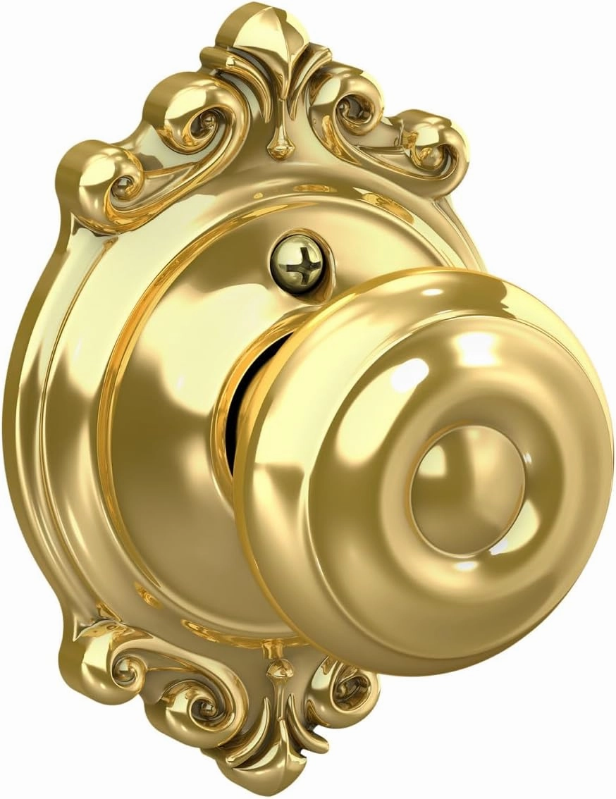 SCHLAGE F10 GEO 605 BRK Brookshire Collection Georgian Passage Knob, Bright Brass