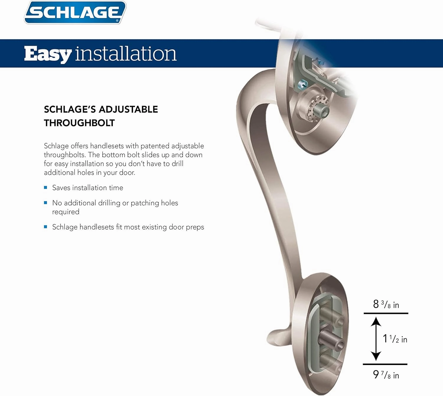 Schlage FE285 625 LAT CEN Lower Half Handleset, Century Interior Trim, Bright Chrome