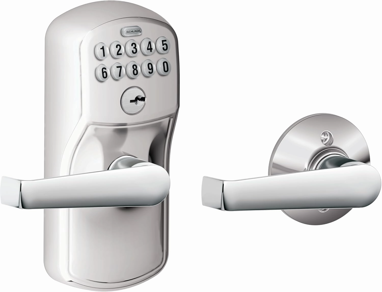 SCHLAGE FE575 PLY 626 ELA Plymouth Keypad Entry with Auto-Lock and Elan Levers, Brushed Chrome