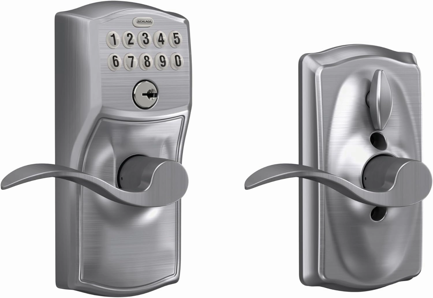 SCHLAGE FE595 CAM 626 ACC Camelot Keypad Entry with Flex-Lock and Accent Levers, Brushed Chrome