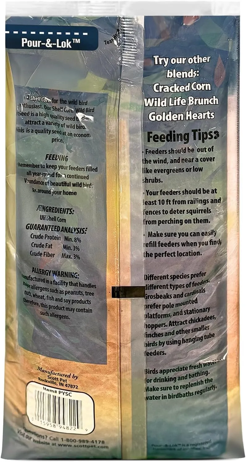 Scott Pet Wild Bird Seed, Shelled Corn, 11 lbs Bag, No Mess, Feed, Great Source of Protein and Fiber, Food for Outside Wild Birds