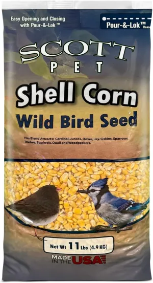 Scott Pet Wild Bird Seed, Shelled Corn, 11 lbs Bag, No Mess, Feed, Great Source of Protein and Fiber, Food for Outside Wild Birds
