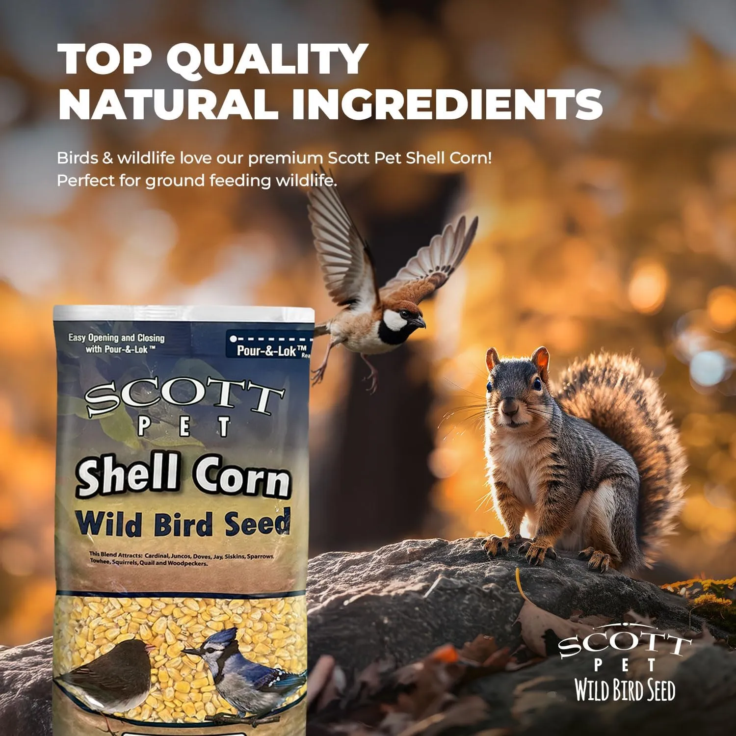 Scott Pet Wild Bird Seed, Shelled Corn, 11 lbs Bag, No Mess, Feed, Great Source of Protein and Fiber, Food for Outside Wild Birds