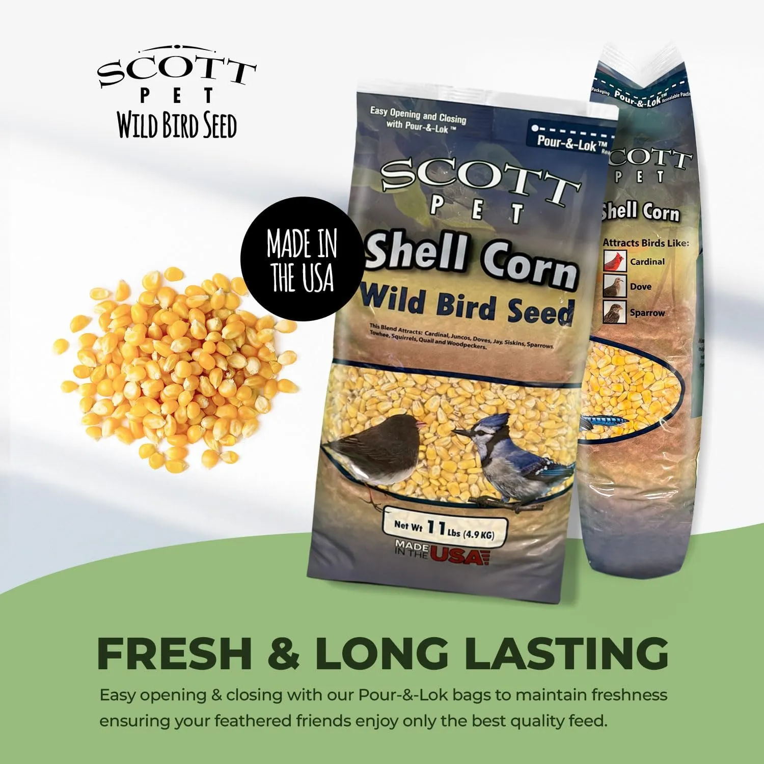 Scott Pet Wild Bird Seed, Shelled Corn, 11 lbs Bag, No Mess, Feed, Great Source of Protein and Fiber, Food for Outside Wild Birds