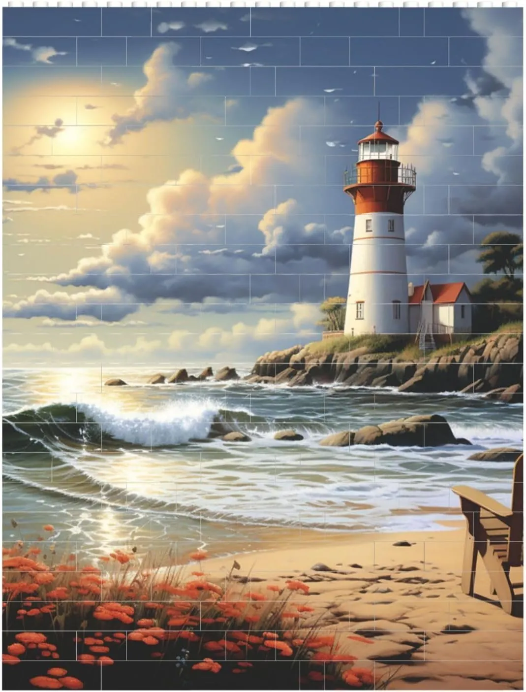 Sea Lighthouse Sandbeach Building Block Puzzle Personalized Building Bricks Block Puzzle Building Family Keepsake DIY Brick Block Puzzles Valentine's Day Gifts for Home Decor Brick Puzzle