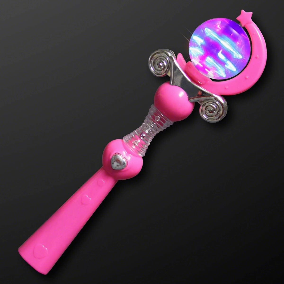 Set of 12 Pink Light Up Princess Wands with Spinning LED Lights and Magic Sound Effects