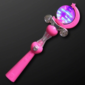Set of 12 Pink Light Up Princess Wands with Spinning LED Lights and Magic Sound Effects