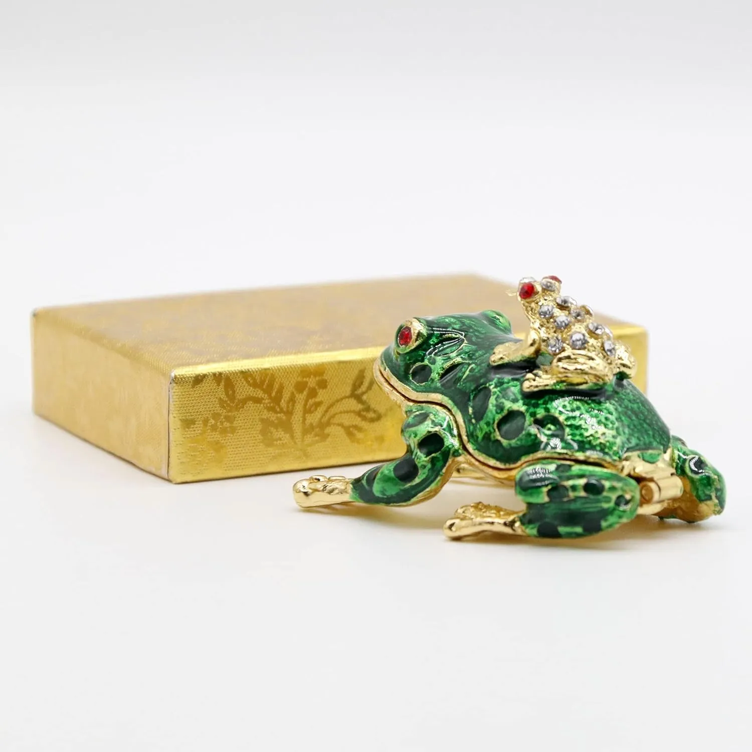 SEVENBEES Frog Trinket Box Hinged Hand-Painted Enameled Crystal Frog Figurines Collectibles Jewelry Box Ring Holder, Unique Gift for Home Decor