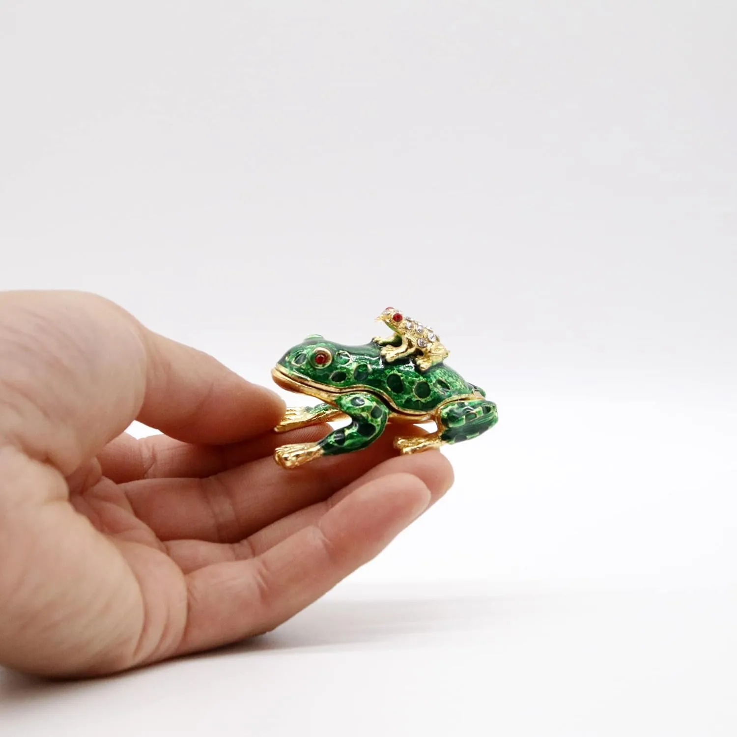 SEVENBEES Frog Trinket Box Hinged Hand-Painted Enameled Crystal Frog Figurines Collectibles Jewelry Box Ring Holder, Unique Gift for Home Decor