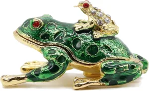 SEVENBEES Frog Trinket Box Hinged Hand-Painted Enameled Crystal Frog Figurines Collectibles Jewelry Box Ring Holder, Unique Gift for Home Decor